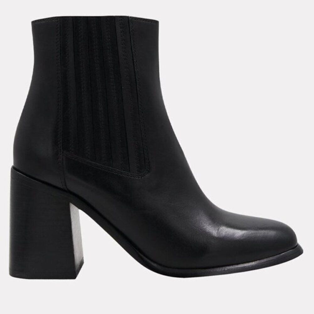 Andre Assous Black Leather Block Heel Ankle Boots - Picture 3 of 7